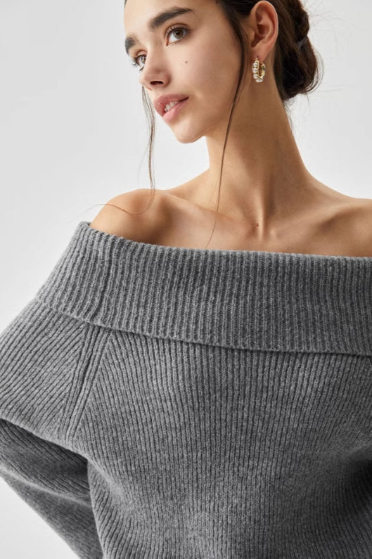 Off Shoulder Knit Pullover Sweater - Image 3