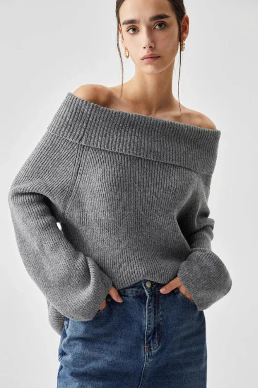 Off Shoulder Knit Pullover Sweater - Image 5