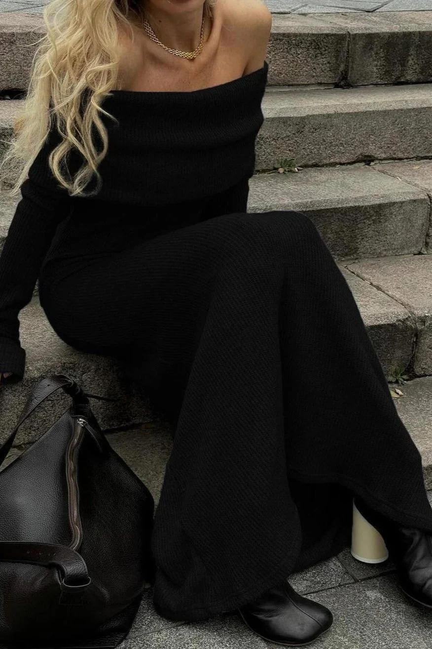 Off Shoulder Knit Sweater Dress - Image 10