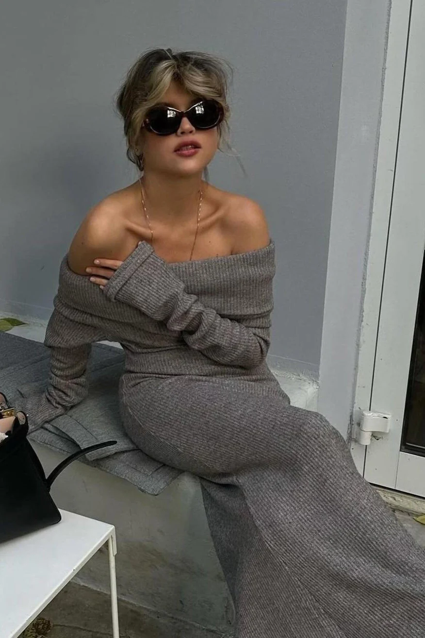 Off Shoulder Knit Sweater Dress - Image 5