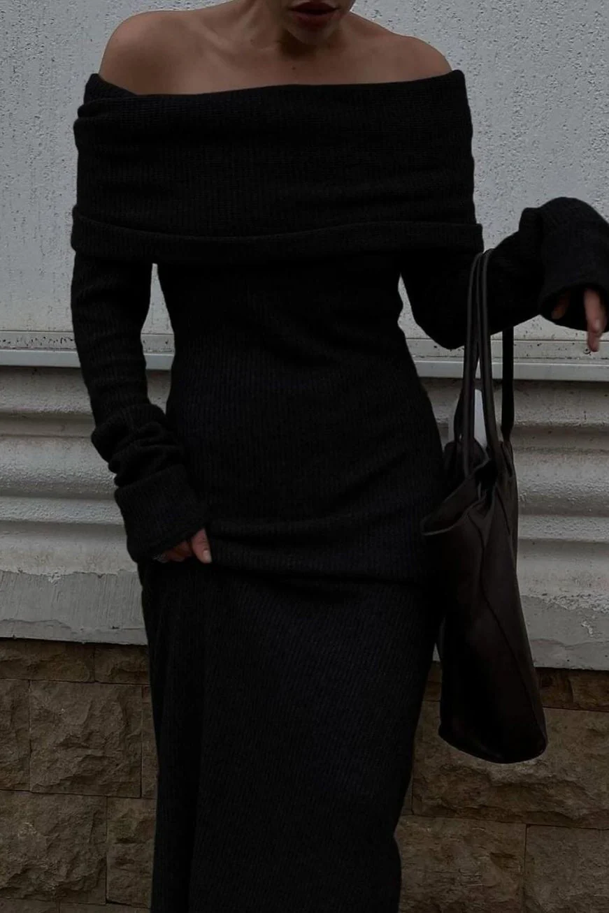 Off Shoulder Knit Sweater Dress - Image 8