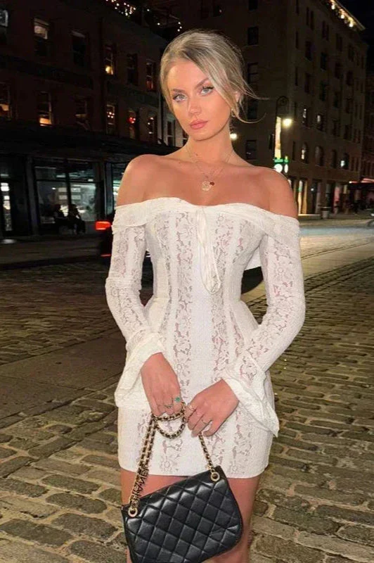 Off-Shoulder Lace Bodycon Boho Dress - Image 15