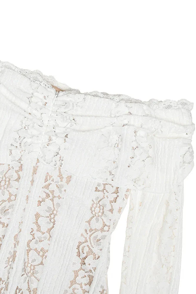 Off-Shoulder Lace Bodycon Boho Dress - Image 4