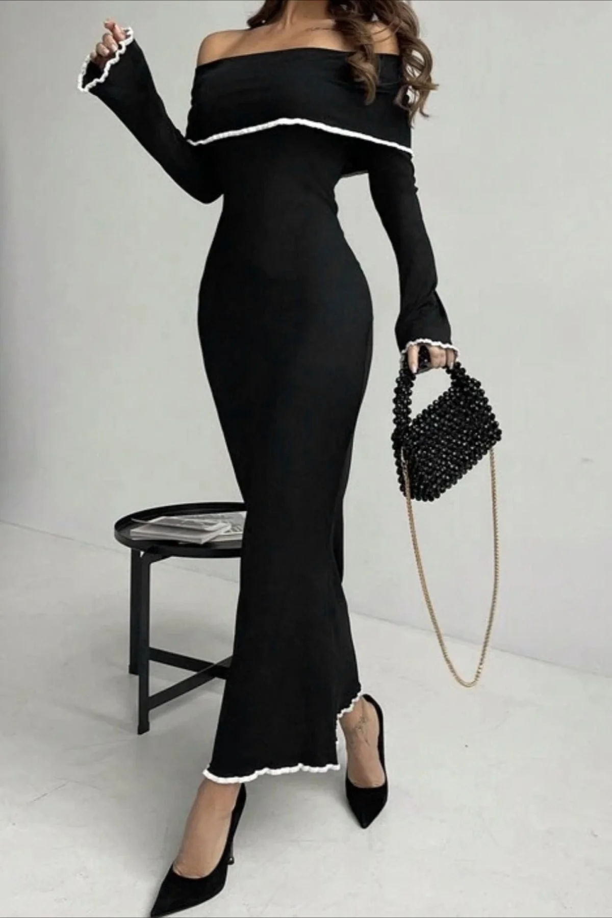 Off Shoulder Long Sleeve Sweater Dress - Image 3