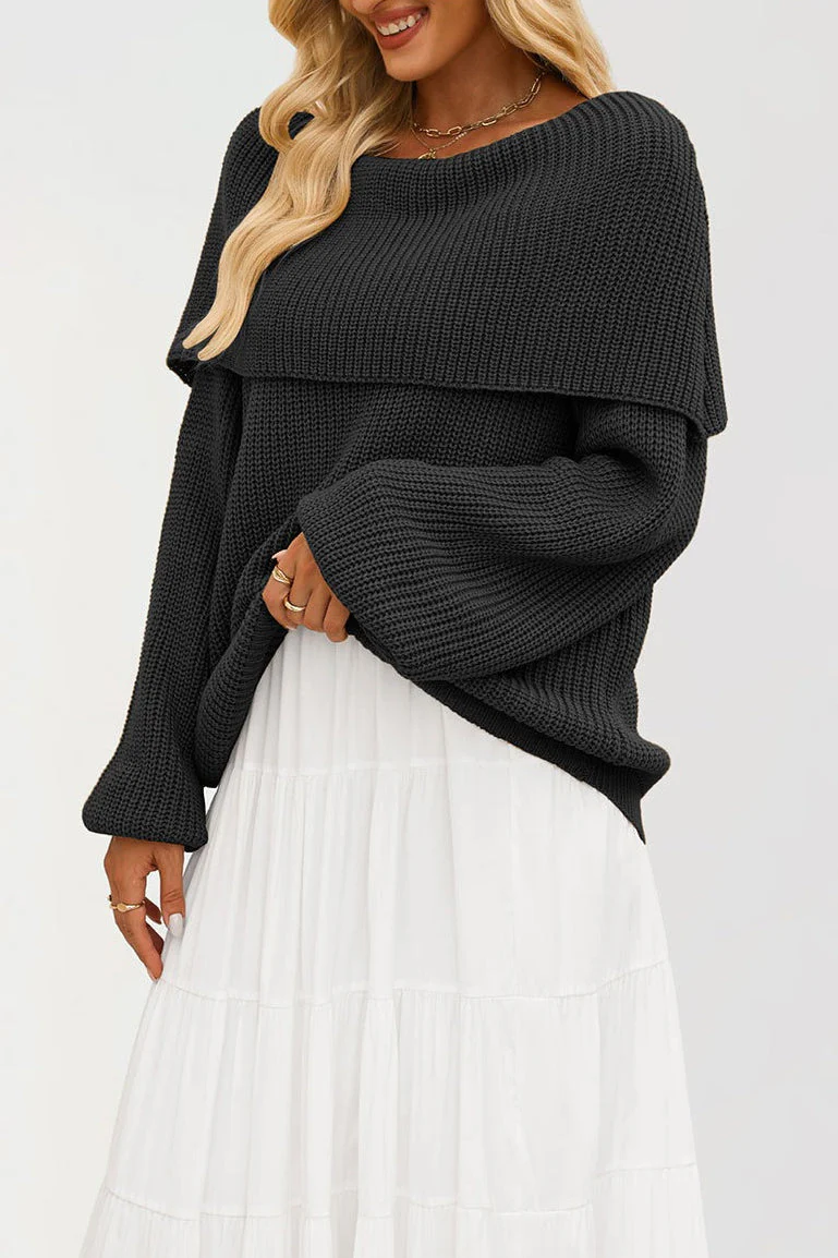 Off Shoulder Loose Knit Pullover Sweater - Image 24