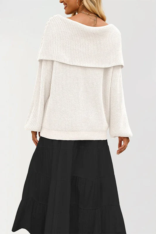 Off Shoulder Loose Knit Pullover Sweater - Image 26
