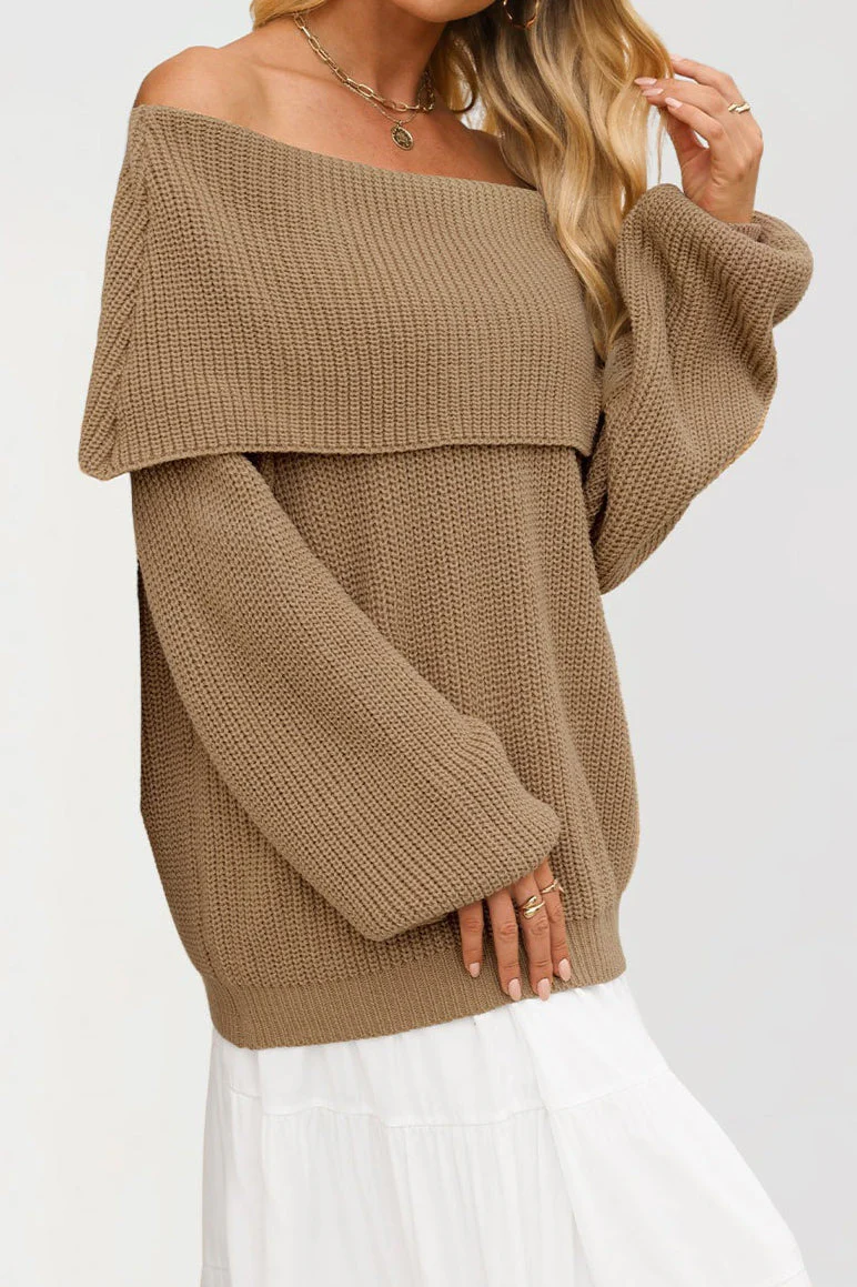 Off Shoulder Loose Knit Pullover Sweater - Image 6