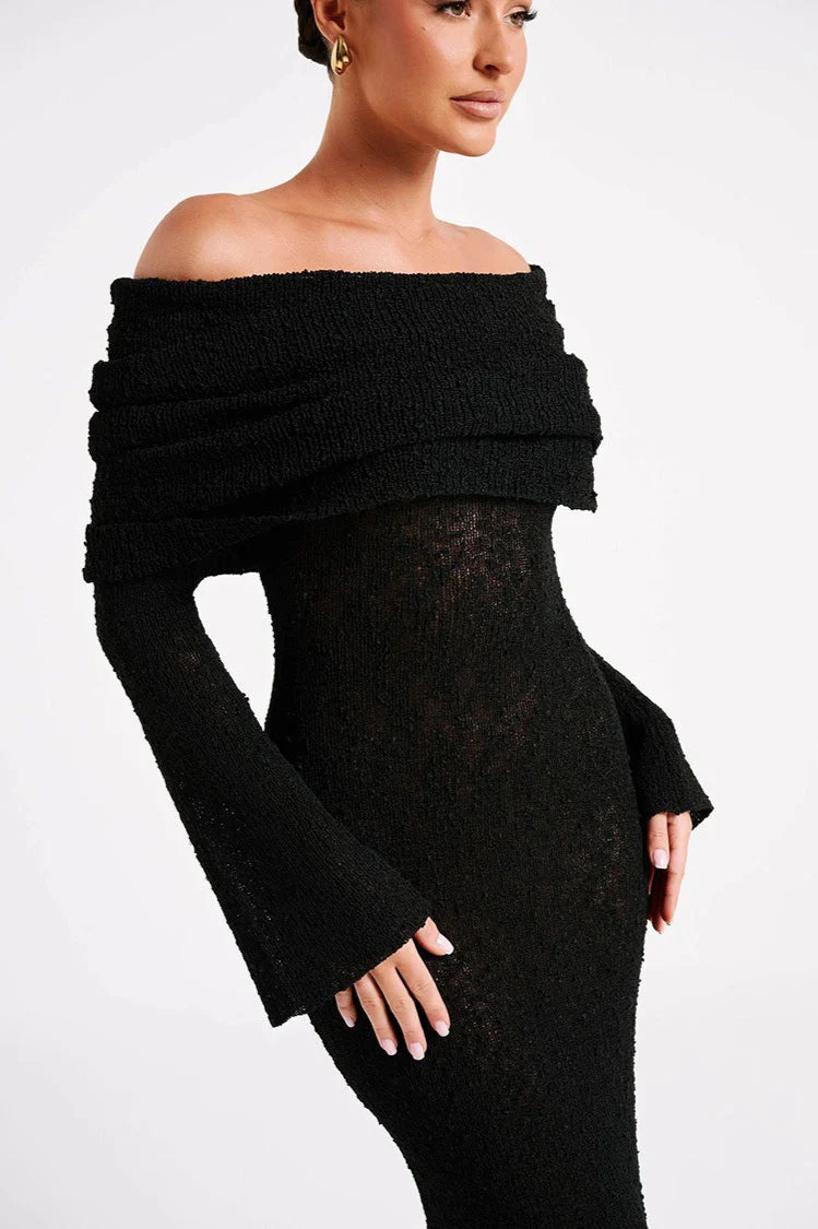 Off Shoulder One Shoulder Knit Sweater Dress - Image 13