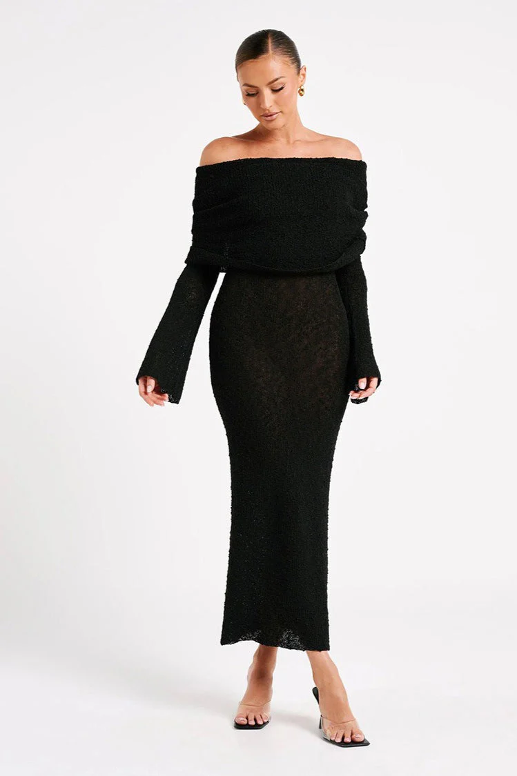 Off Shoulder One Shoulder Knit Sweater Dress - Image 14