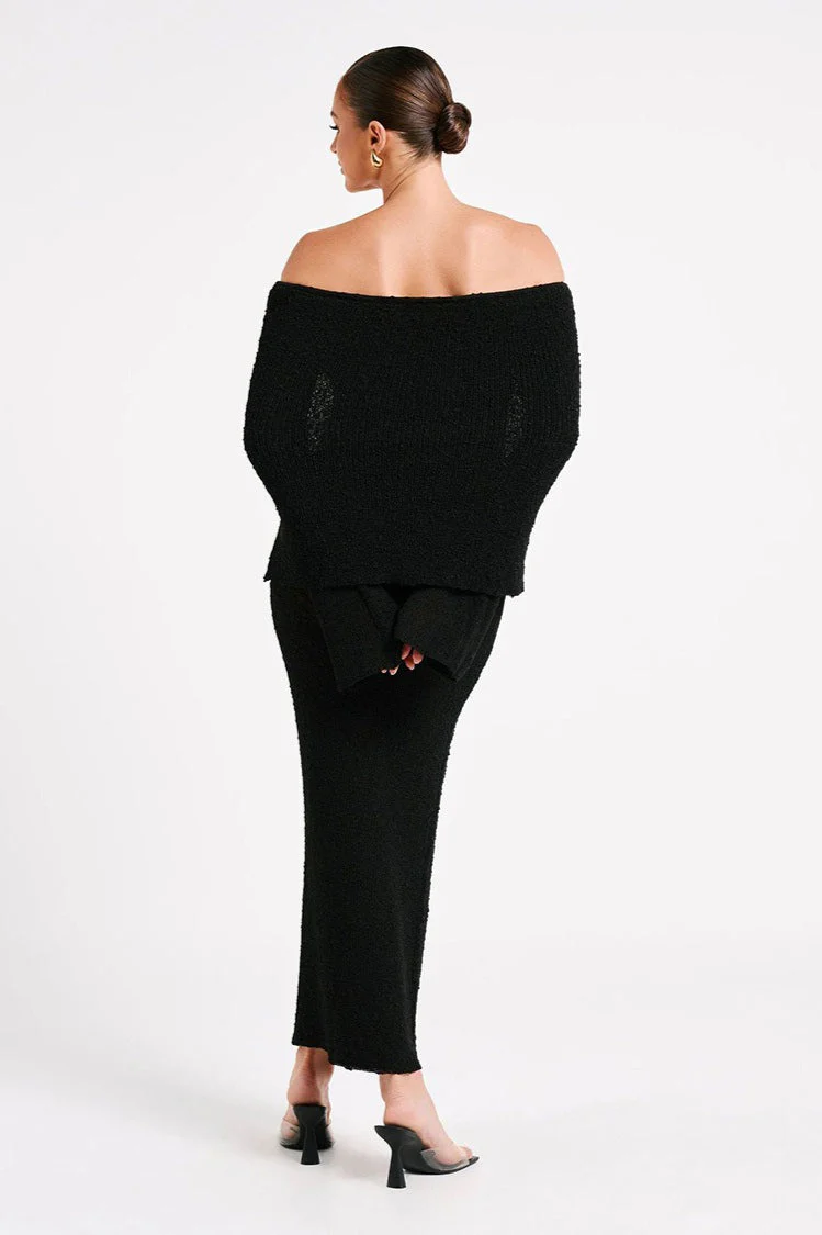 Off Shoulder One Shoulder Knit Sweater Dress - Image 16
