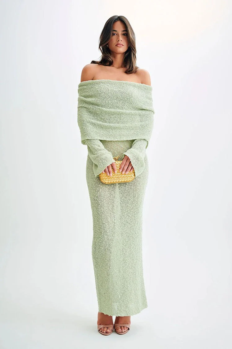 Off Shoulder One Shoulder Knit Sweater Dress - Image 3