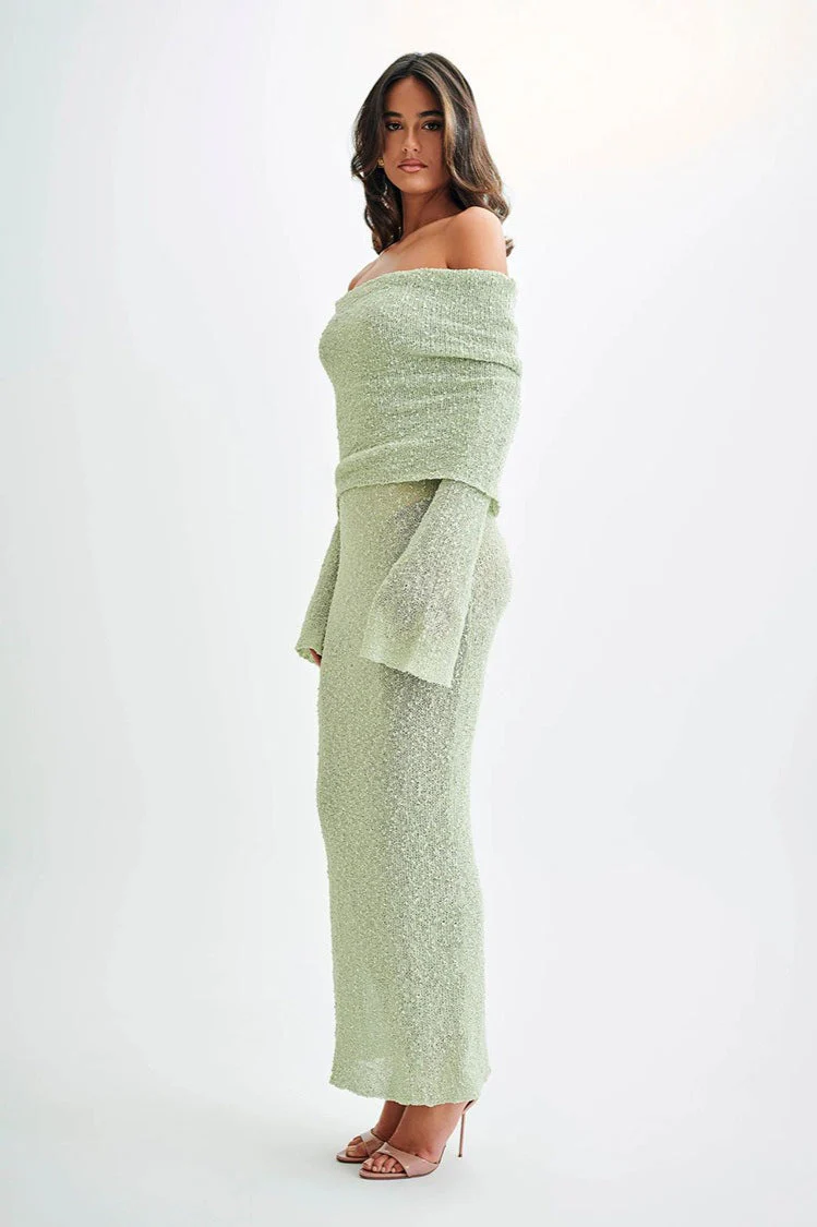 Off Shoulder One Shoulder Knit Sweater Dress - Image 4