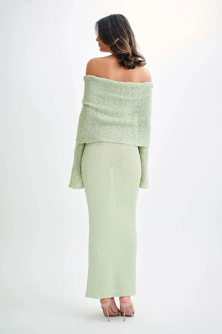 Off Shoulder One Shoulder Knit Sweater Dress - Image 5