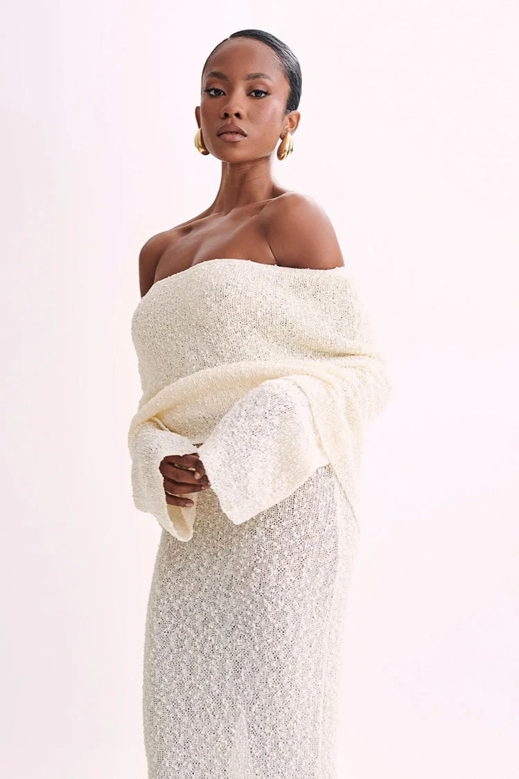 Off Shoulder One Shoulder Knit Sweater Dress - Image 7