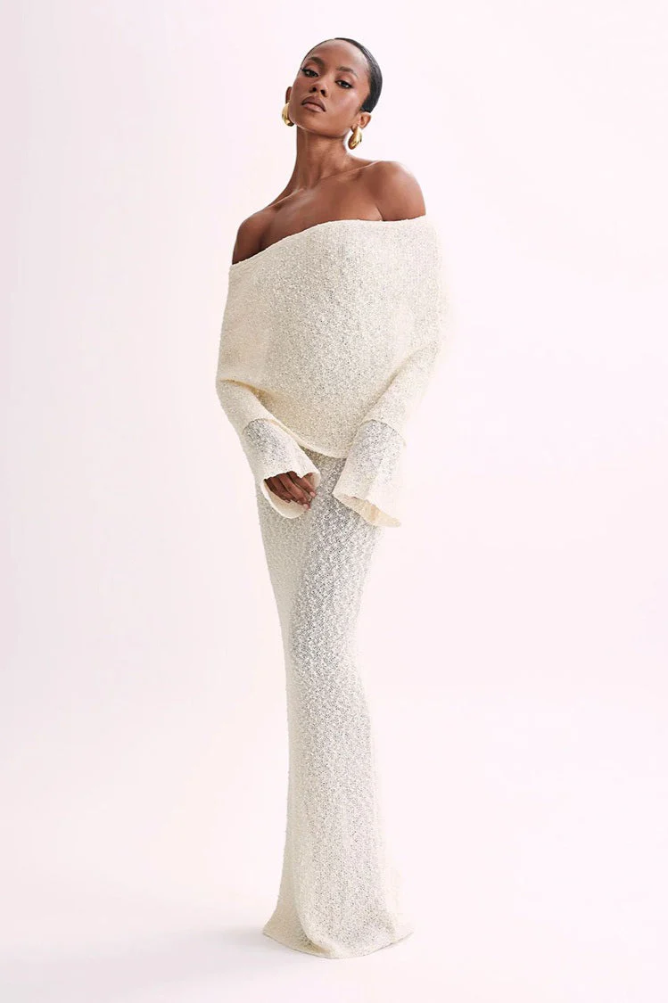 Off Shoulder One Shoulder Knit Sweater Dress - Image 8
