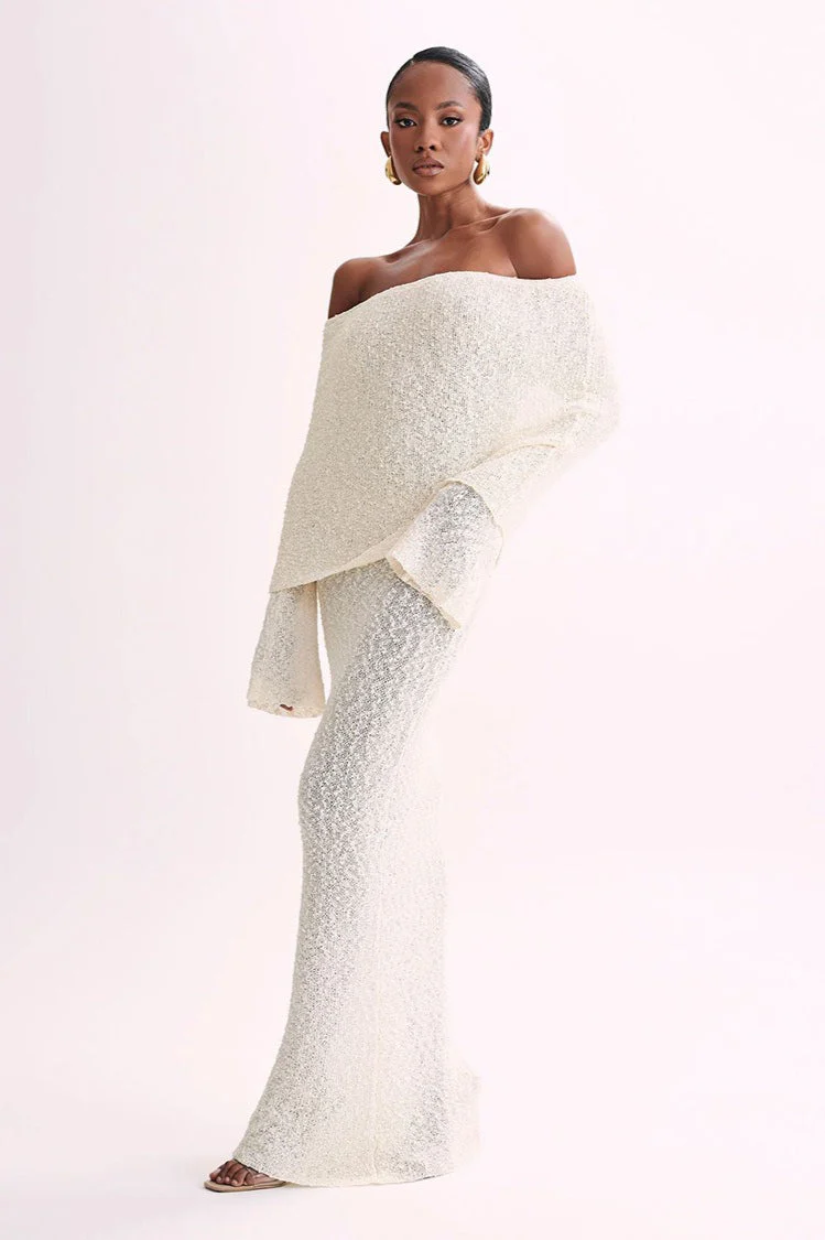 Off Shoulder One Shoulder Knit Sweater Dress - Image 9