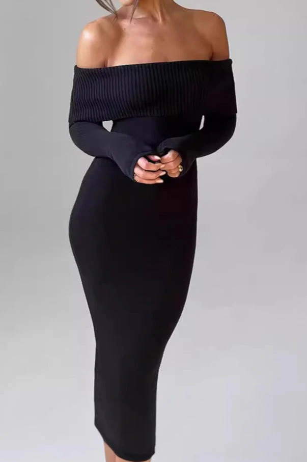 Off Shoulder Ribbed Sweater Dress - Image 2