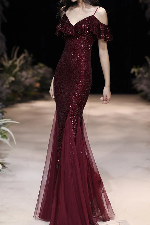 Off Shoulder Sequin Mesh Party Dress - Image 2