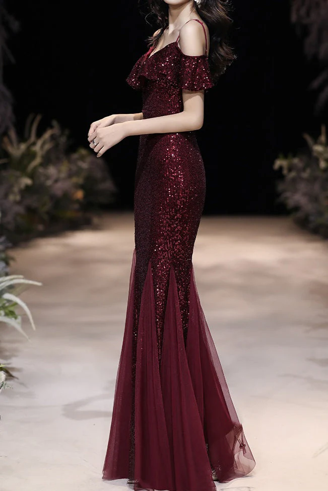 Off Shoulder Sequin Mesh Party Dress - Image 3