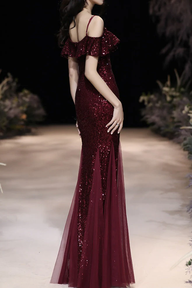 Off Shoulder Sequin Mesh Party Dress - Image 4