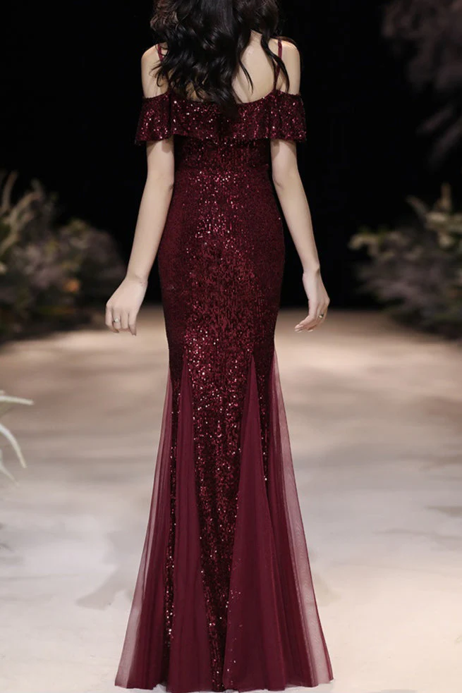 Off Shoulder Sequin Mesh Party Dress - Image 6