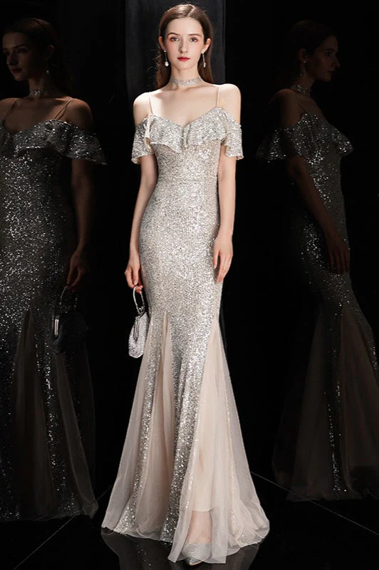 Off Shoulder Sequin Mesh Party Dress - Image 7