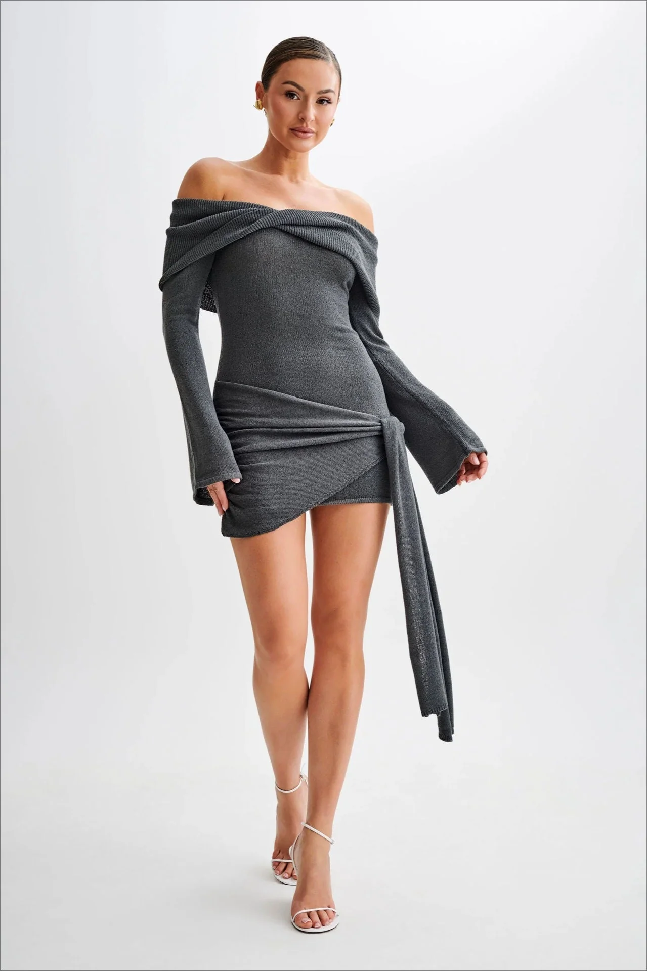 Off Shoulder Tie Knit Sweater Dress - Image 10