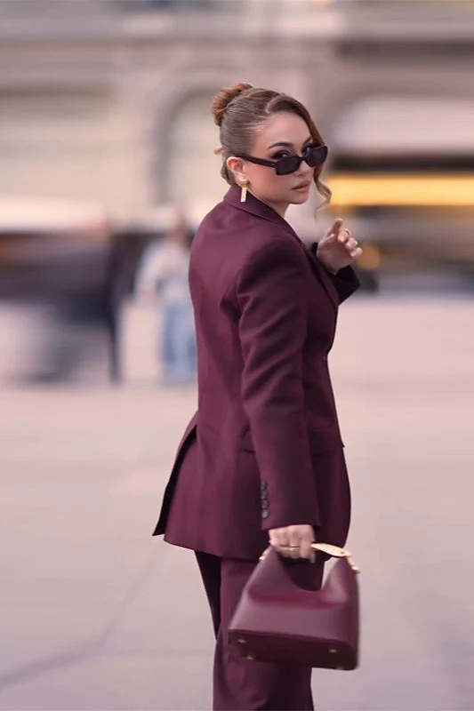 Office Style Burgundy Pants and Blazer - Image 3