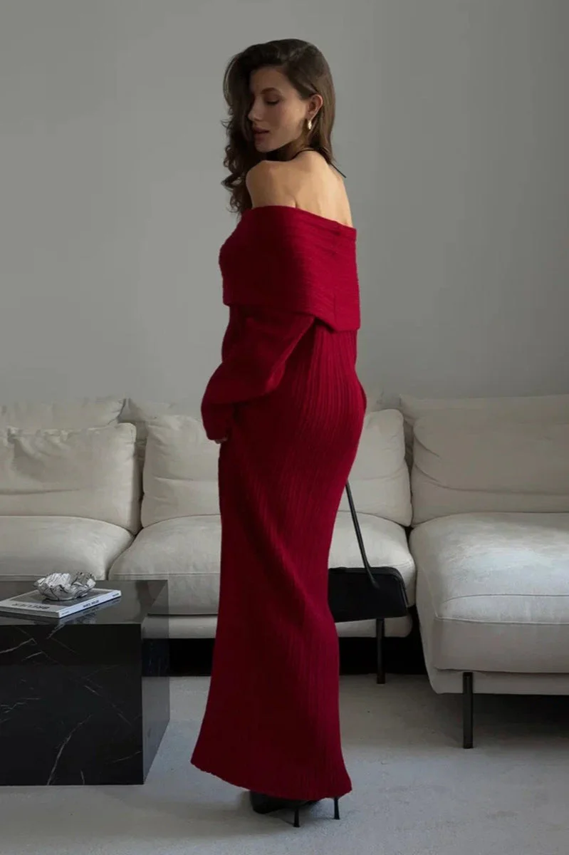 One Shoulder Bodycon Knit Sweater Dress - Image 11