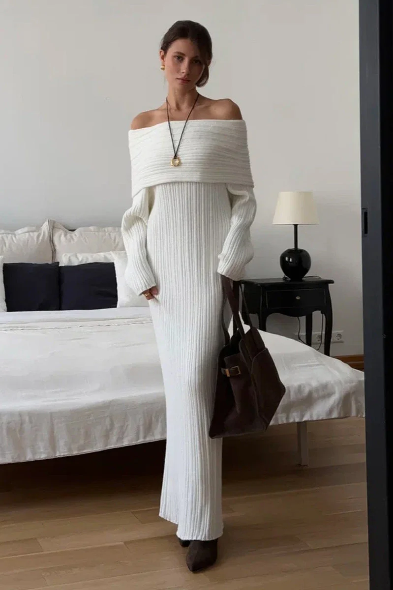 One Shoulder Bodycon Knit Sweater Dress - Image 2