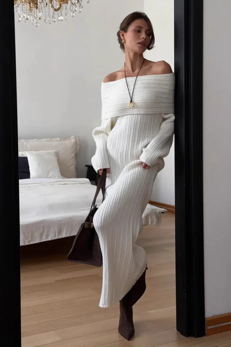 One Shoulder Bodycon Knit Sweater Dress - Image 3