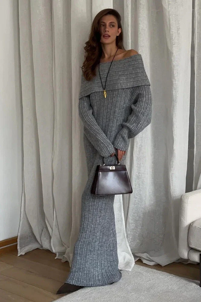One Shoulder Bodycon Knit Sweater Dress - Image 4