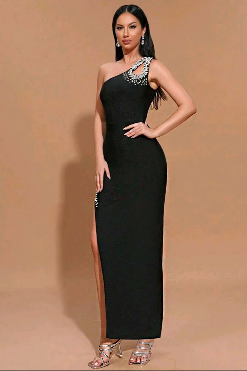 One Shoulder Rhinestone Bandage Party Dress - Image 3