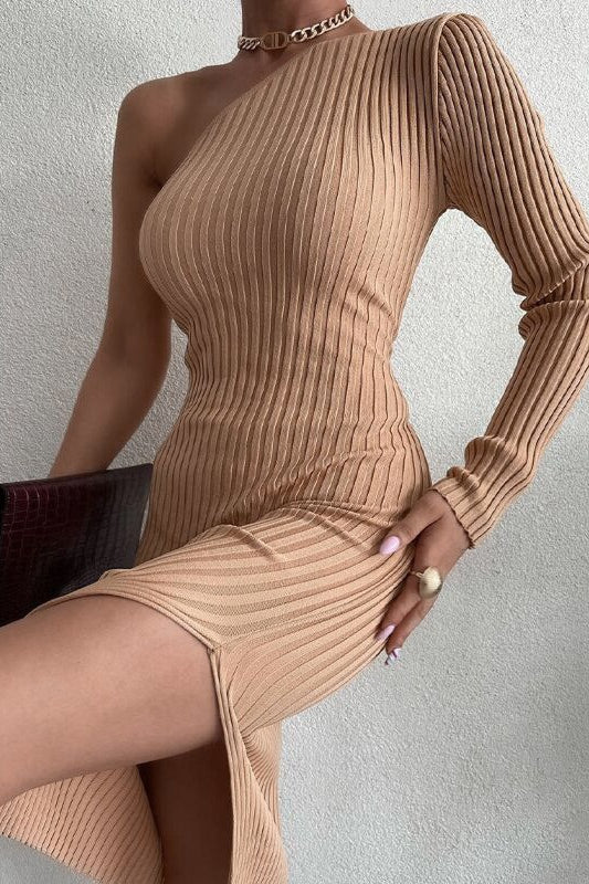 One Shoulder Split Sweater Dress - Image 3