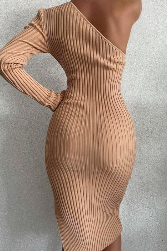 One Shoulder Split Sweater Dress - Image 4