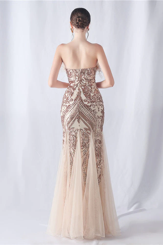 Ostrich Feather Sequin Evening Party Dress - Image 12