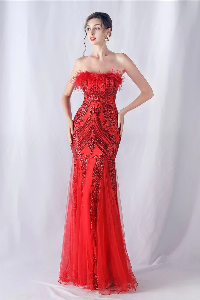 Ostrich Feather Sequin Evening Party Dress - Image 13