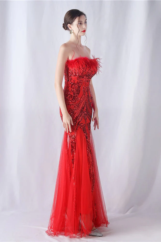 Ostrich Feather Sequin Evening Party Dress - Image 16
