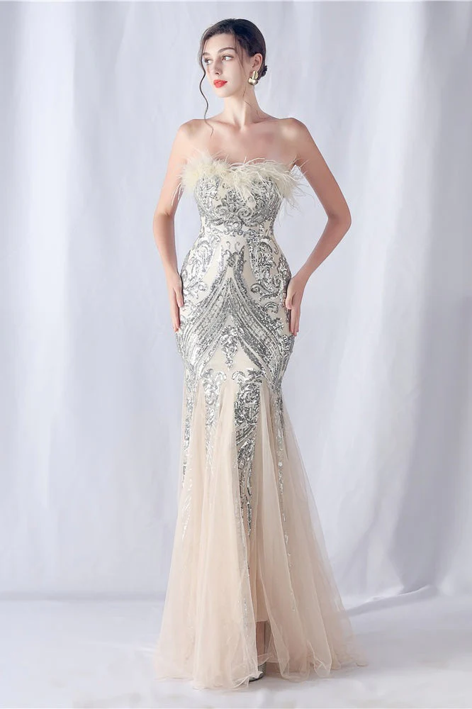 Ostrich Feather Sequin Evening Party Dress - Image 17
