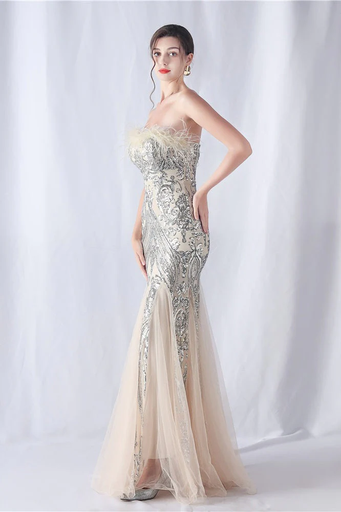 Ostrich Feather Sequin Evening Party Dress - Image 18