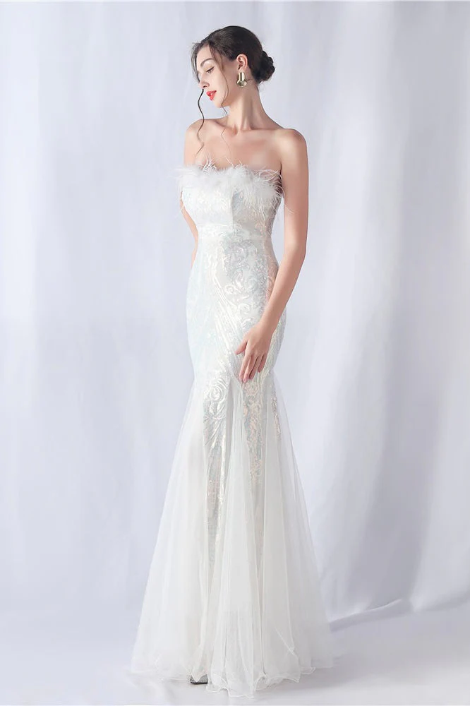 Ostrich Feather Sequin Evening Party Dress - Image 19