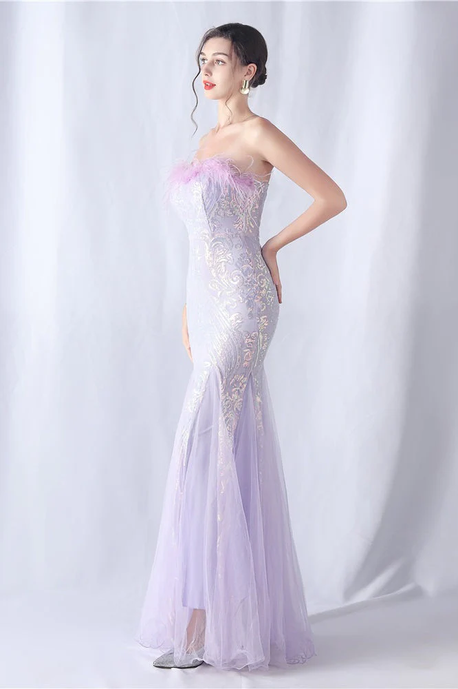 Ostrich Feather Sequin Evening Party Dress - Image 2