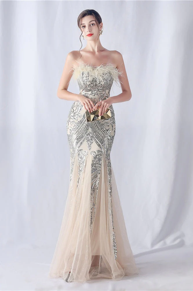 Ostrich Feather Sequin Evening Party Dress - Image 20