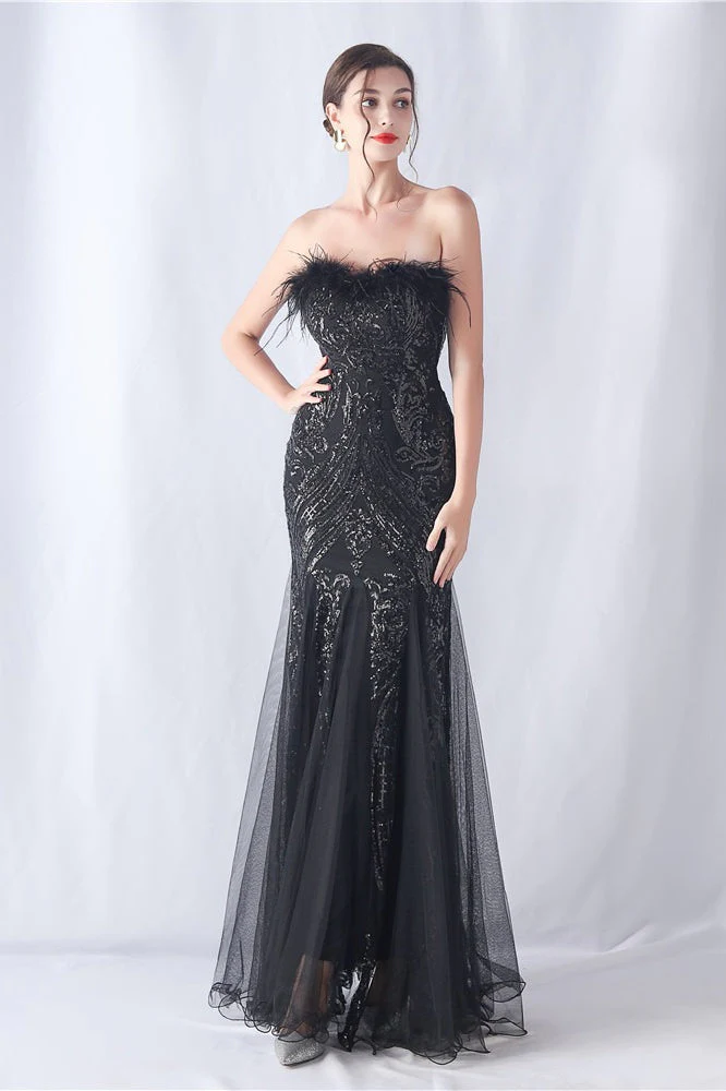 Ostrich Feather Sequin Evening Party Dress - Image 21