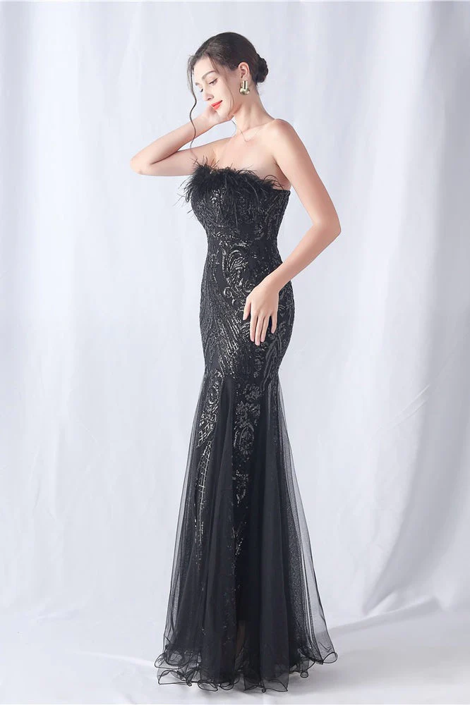 Ostrich Feather Sequin Evening Party Dress - Image 22