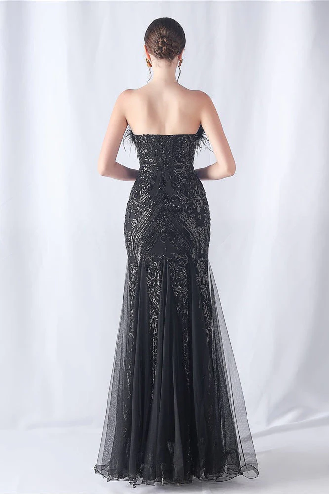 Ostrich Feather Sequin Evening Party Dress - Image 24