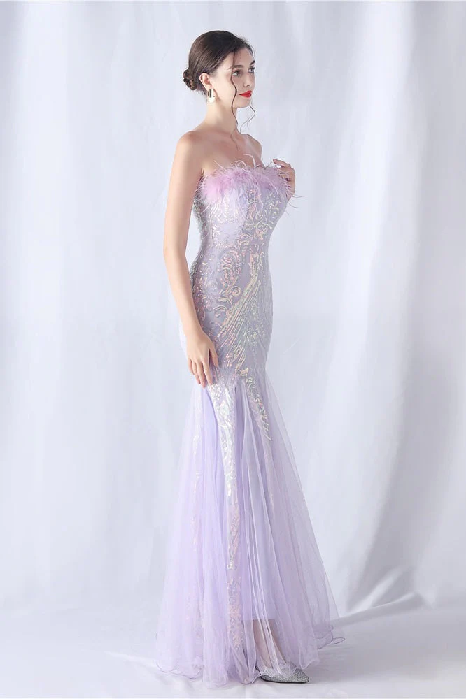 Ostrich Feather Sequin Evening Party Dress - Image 3