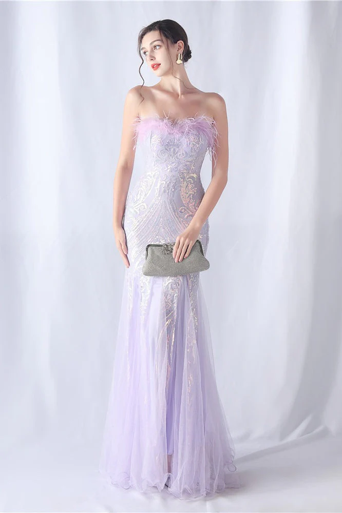 Ostrich Feather Sequin Evening Party Dress - Image 4