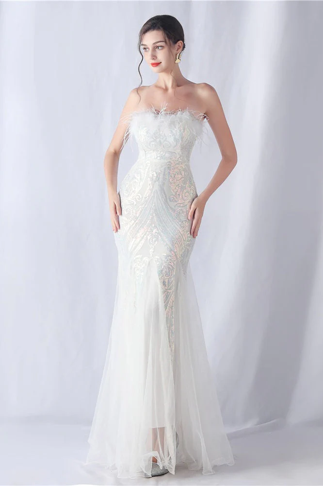 Ostrich Feather Sequin Evening Party Dress - Image 5