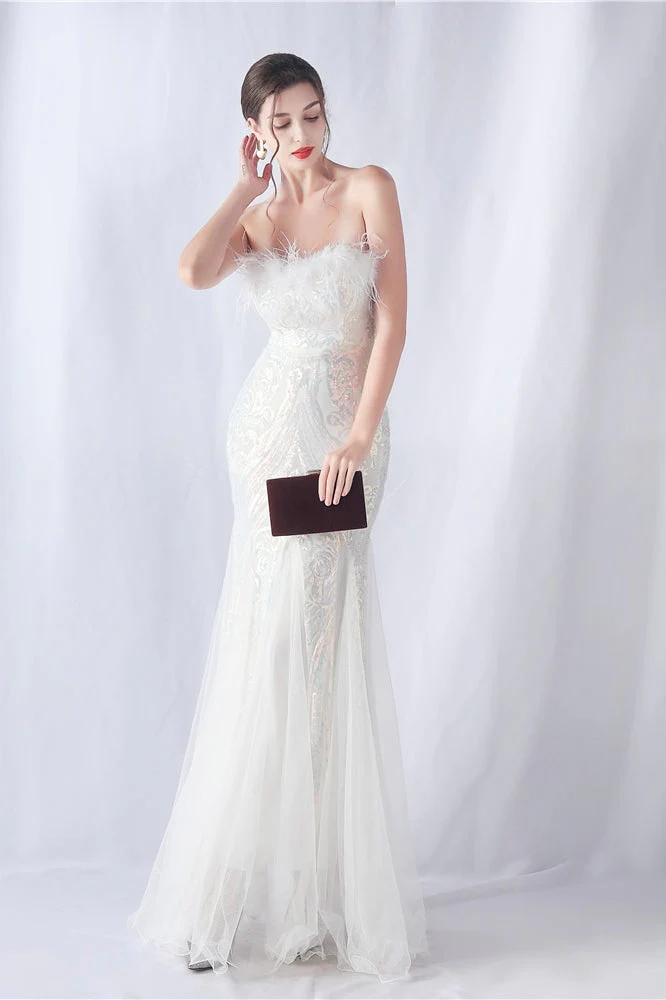 Ostrich Feather Sequin Evening Party Dress - Image 7